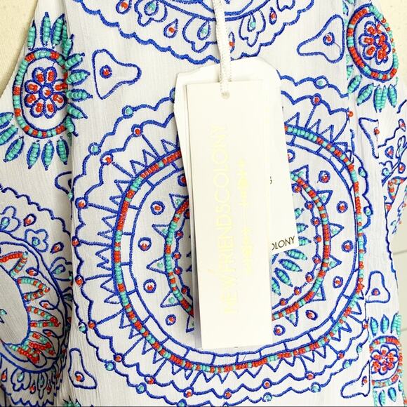New Friends Colony Medallion Beaded Shift Dress White Blue Size Large - Picture 5 of 11